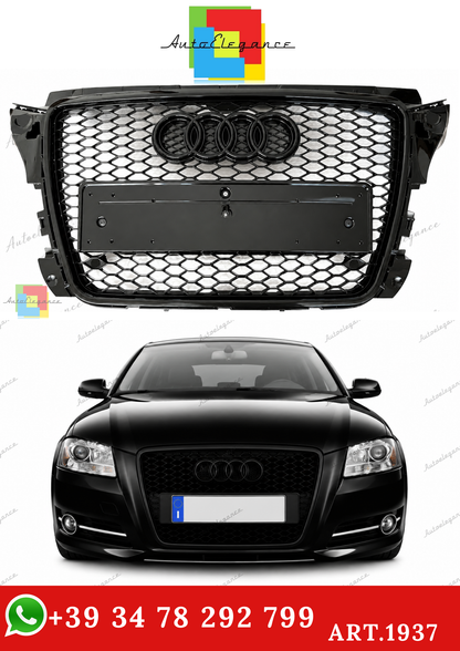 🔥ART.1937  GRIGLIA ADATTO PER AUDI  A3 8P 2008-2012 LOOK RS3 NERO LUCIDO🔥