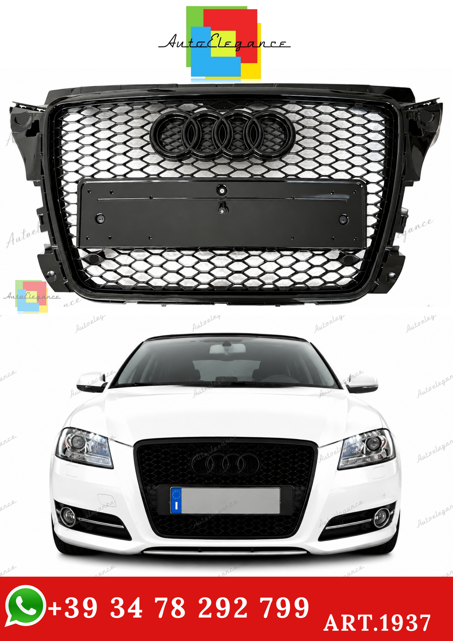 🔥ART.1937  GRIGLIA ADATTO PER AUDI  A3 8P 2008-2012 LOOK RS3 NERO LUCIDO🔥
