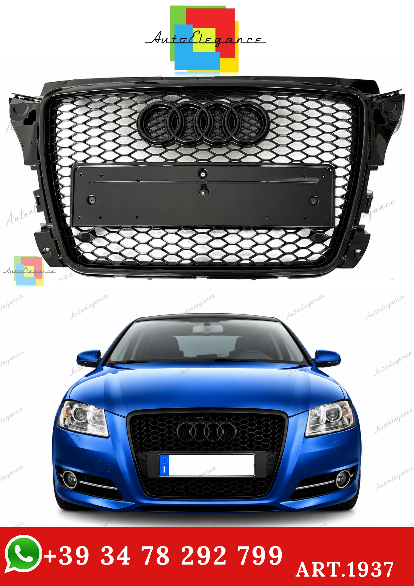 🔥ART.1937  GRIGLIA ADATTO PER AUDI  A3 8P 2008-2012 LOOK RS3 NERO LUCIDO🔥