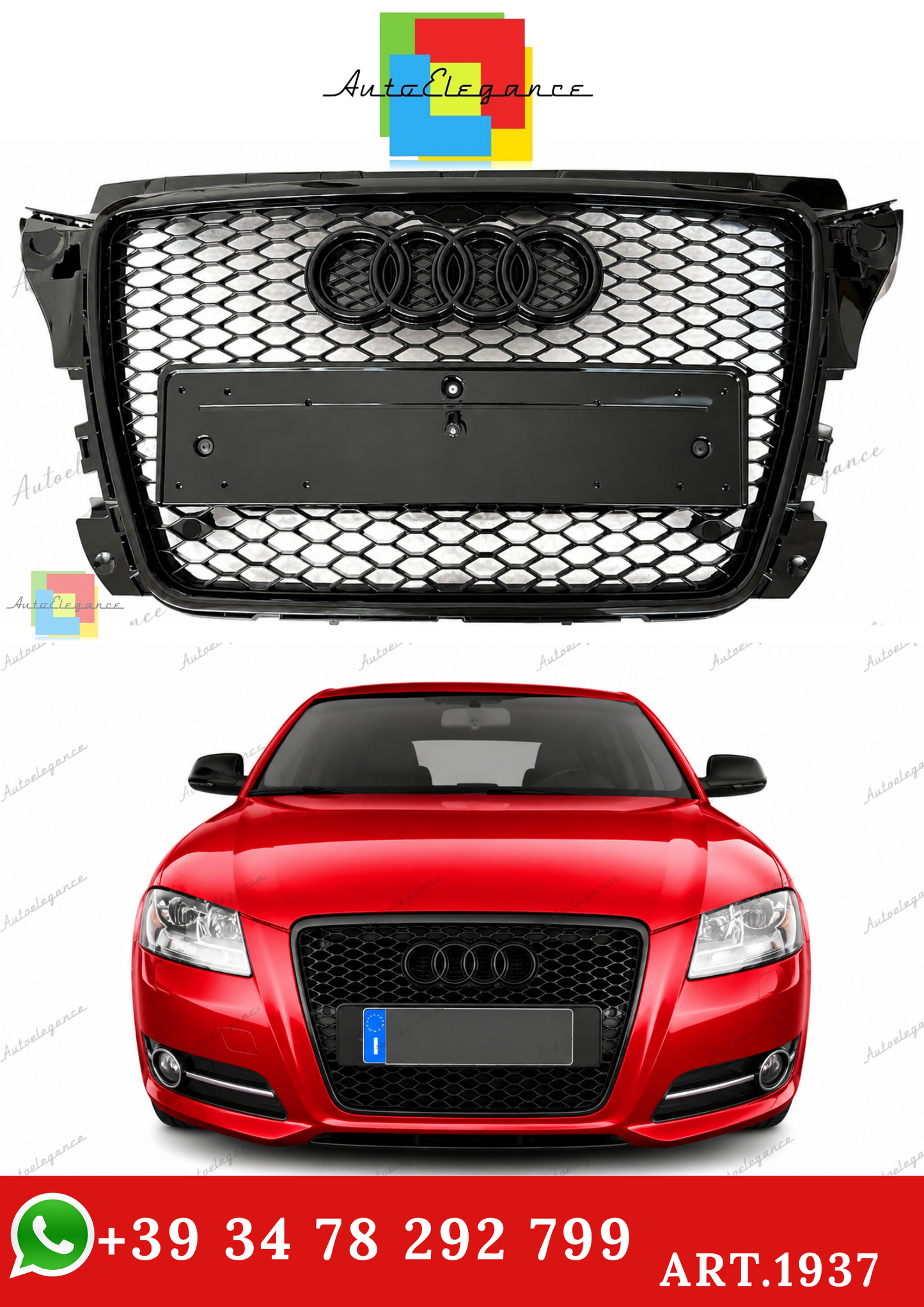 🔥ART.1937  GRIGLIA ADATTO PER AUDI  A3 8P 2008-2012 LOOK RS3 NERO LUCIDO🔥