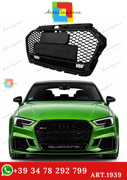 🔥ART.1939 GRIGLIA PER AUDI A3 8V 2016-2020 LOOK RS3 QUATTRO NERO LUCIDO🔥