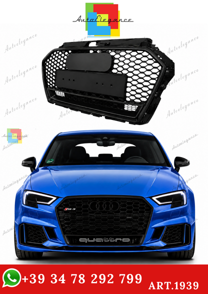 🔥ART.1939 GRIGLIA PER AUDI A3 8V 2016-2020 LOOK RS3 QUATTRO NERO LUCIDO🔥