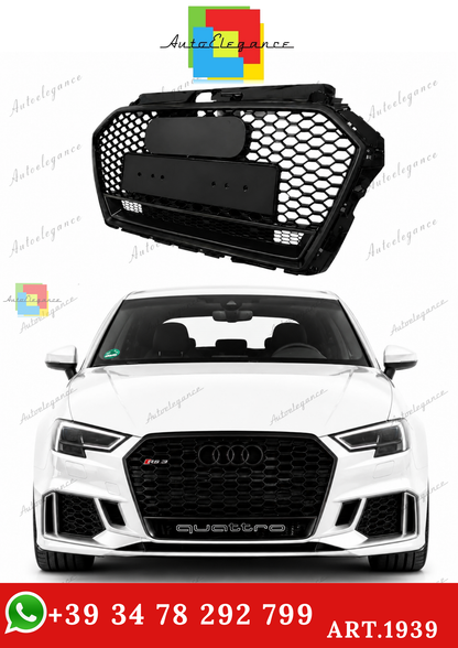 🔥ART.1939 GRIGLIA PER AUDI A3 8V 2016-2020 LOOK RS3 QUATTRO NERO LUCIDO🔥