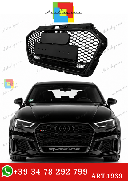 🔥ART.1939 GRIGLIA PER AUDI A3 8V 2016-2020 LOOK RS3 QUATTRO NERO LUCIDO🔥