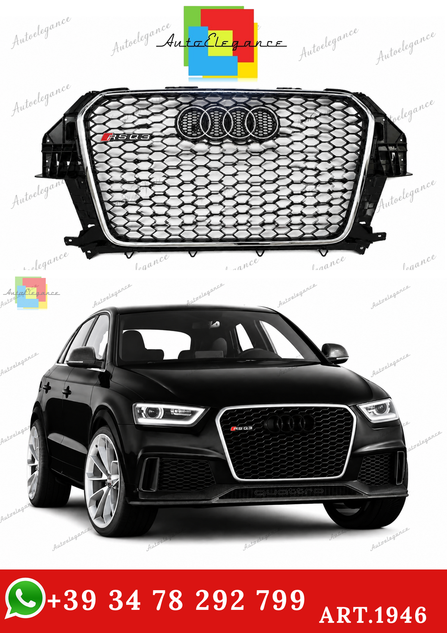 🔥ART.1946 GRIGLIA PER AUDI Q3 8U 2011-2015 LOOK RSQ3 NERA PROFILO CROMATO🔥