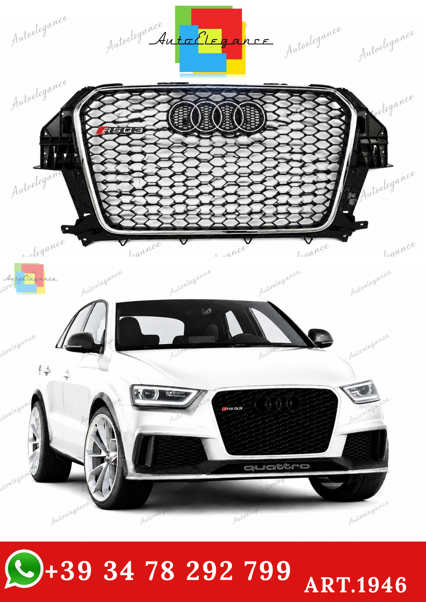 🔥ART.1946 GRIGLIA PER AUDI Q3 8U 2011-2015 LOOK RSQ3 NERA PROFILO CROMATO🔥