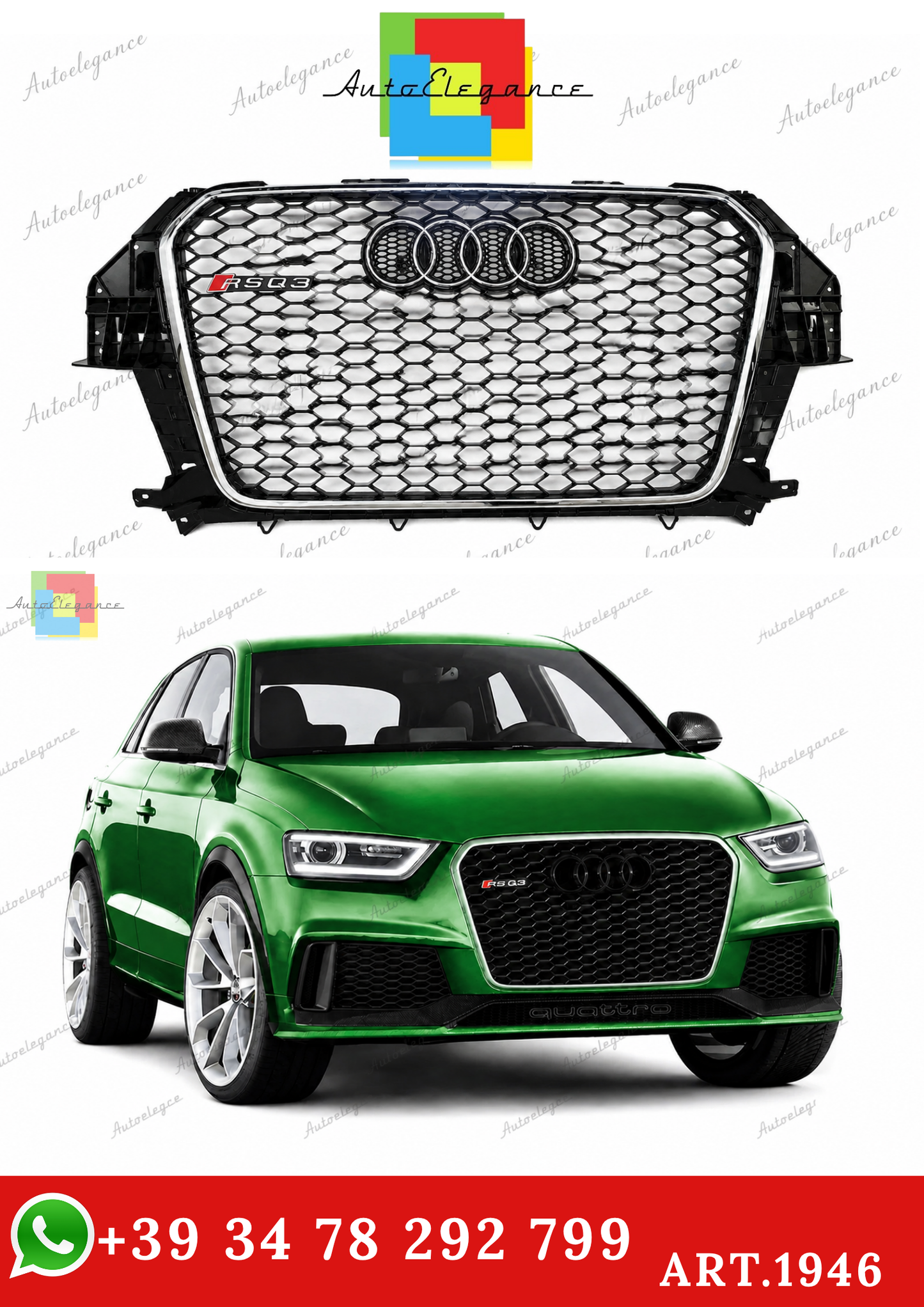 🔥ART.1946 GRIGLIA PER AUDI Q3 8U 2011-2015 LOOK RSQ3 NERA PROFILO CROMATO🔥