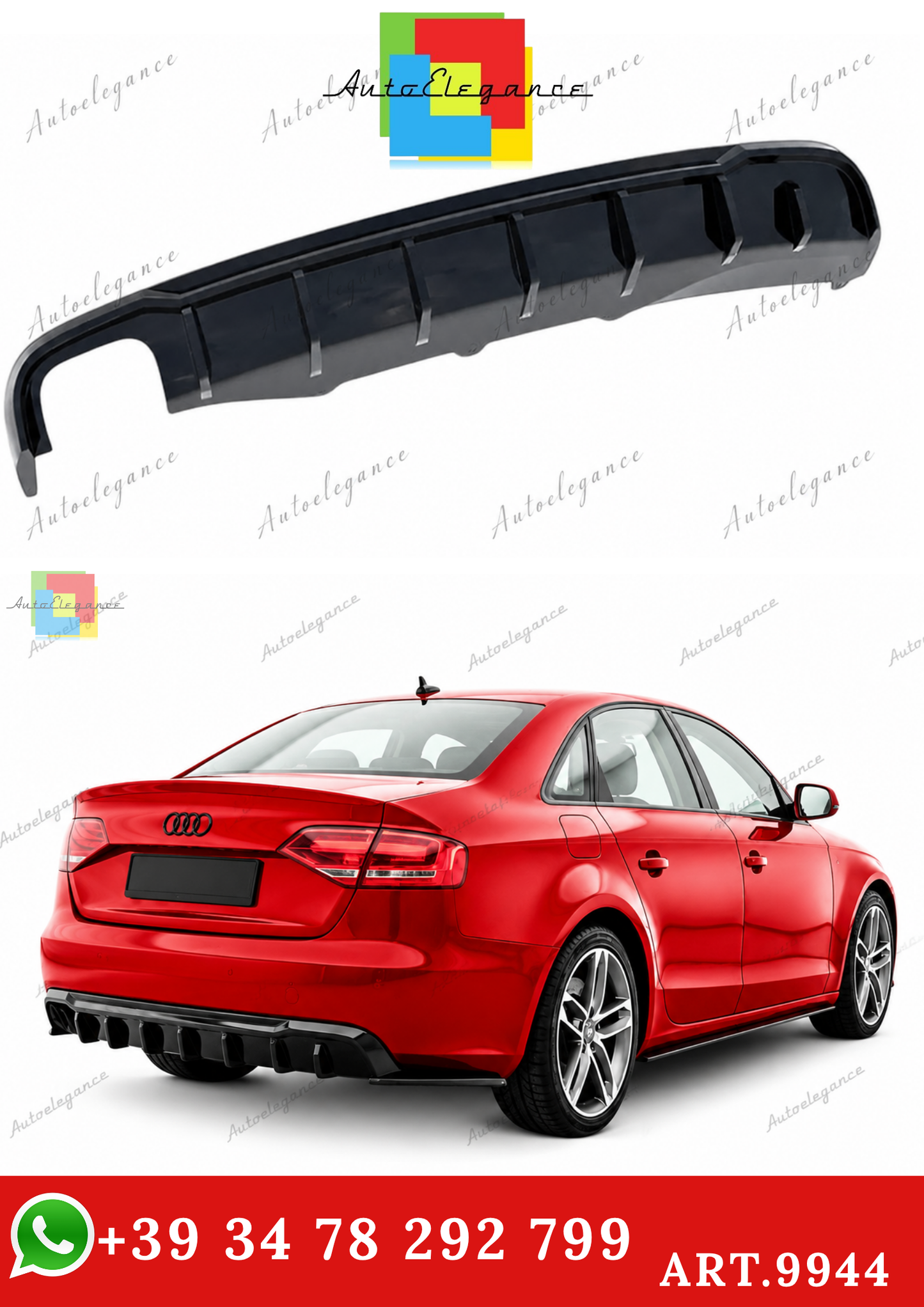 🔥ART.9944 DIFFUSORE PER AUDI A4 B8 FL 07-14 STANDARD NERO LUCIDO🔥