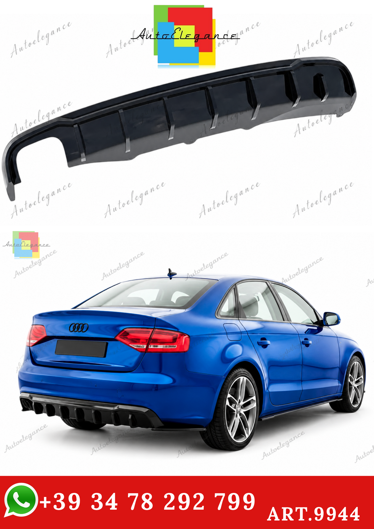 🔥ART.9944 DIFFUSORE PER AUDI A4 B8 FL 07-14 STANDARD NERO LUCIDO🔥
