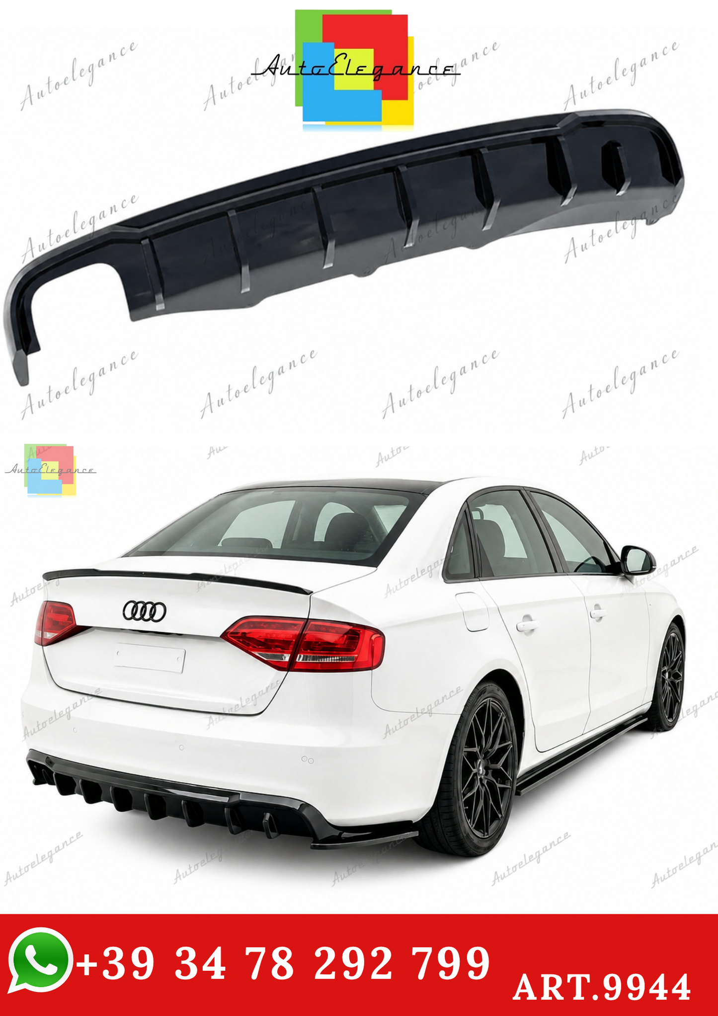 🔥ART.9944 DIFFUSORE PER AUDI A4 B8 FL 07-14 STANDARD NERO LUCIDO🔥