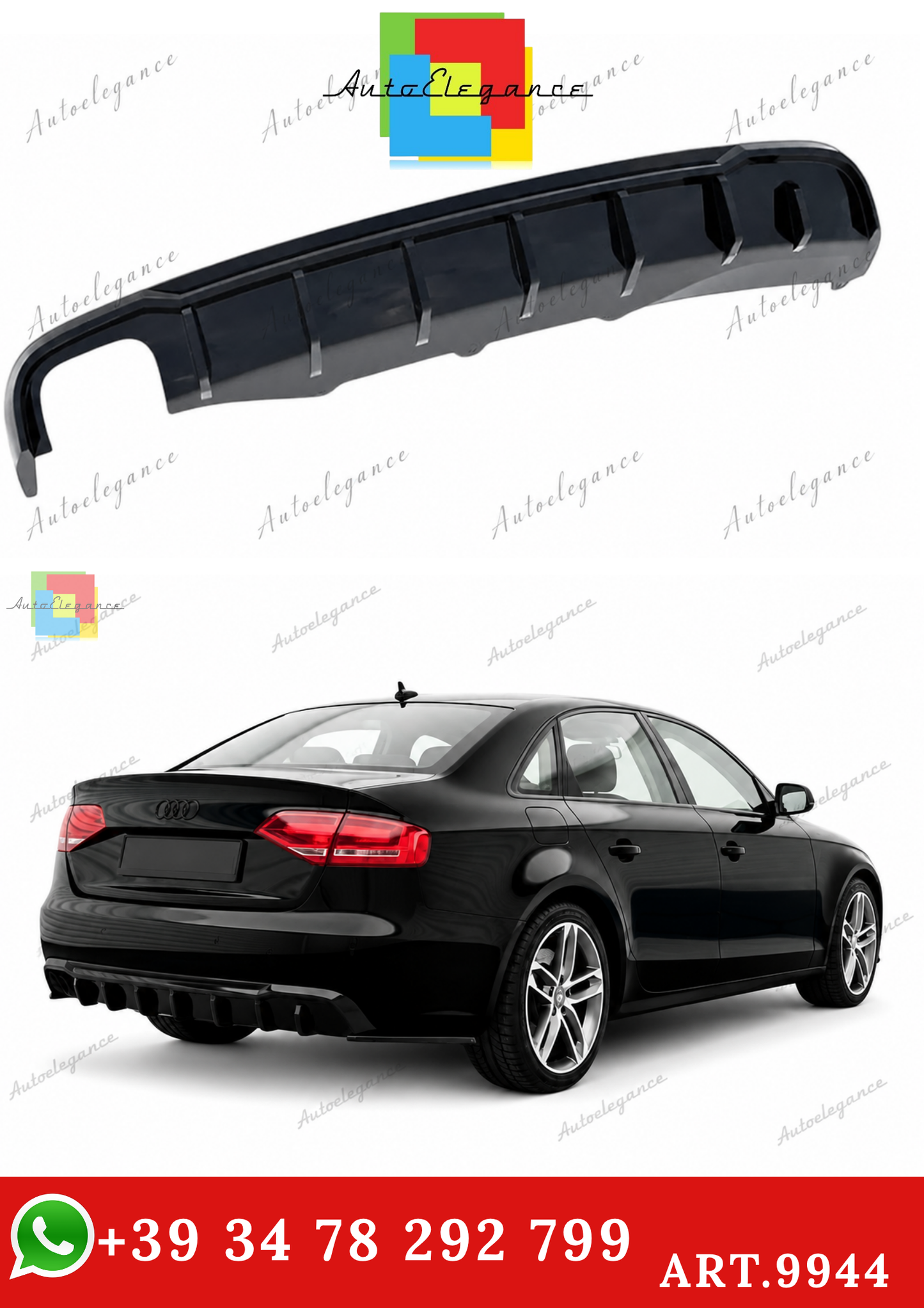 🔥ART.9944 DIFFUSORE PER AUDI A4 B8 FL 07-14 STANDARD NERO LUCIDO🔥