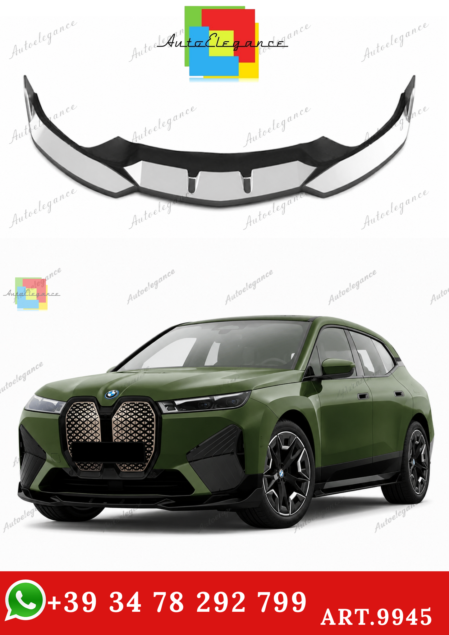 🔥ART.9945 SPLITTER ANTERIORE BMW i20 2021+ M PACK V1 STYLE NERO LUCIDO🔥