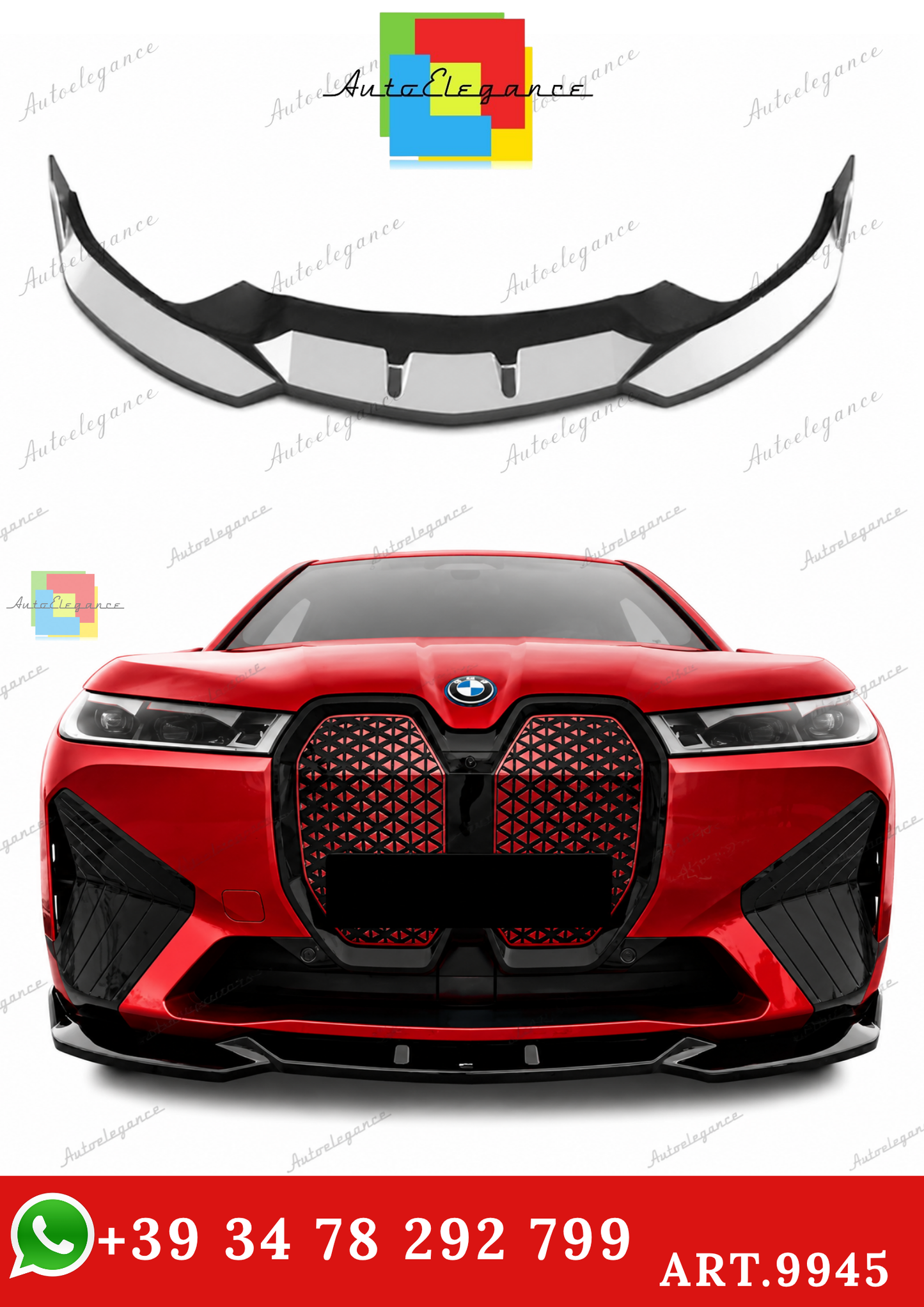 🔥ART.9945 SPLITTER ANTERIORE BMW i20 2021+ M PACK V1 STYLE NERO LUCIDO🔥