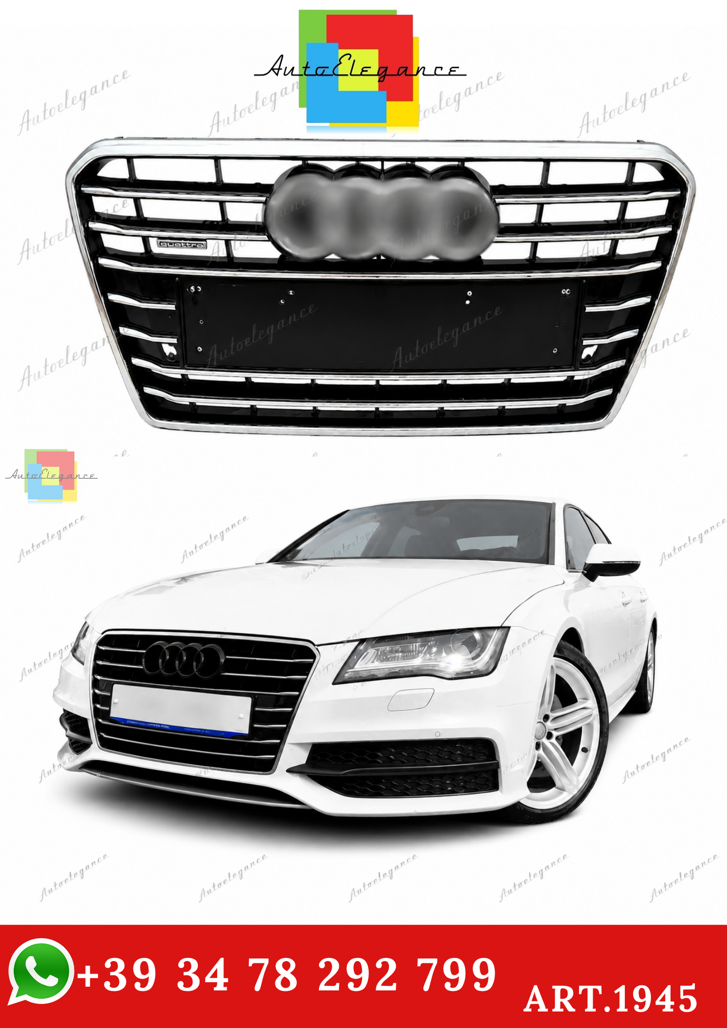 🔥ART.1945 GRIGLIA ADATTO PER AUDI  A7 2010-2014 LOOK S7 NERA PROFILI CROMATI🔥