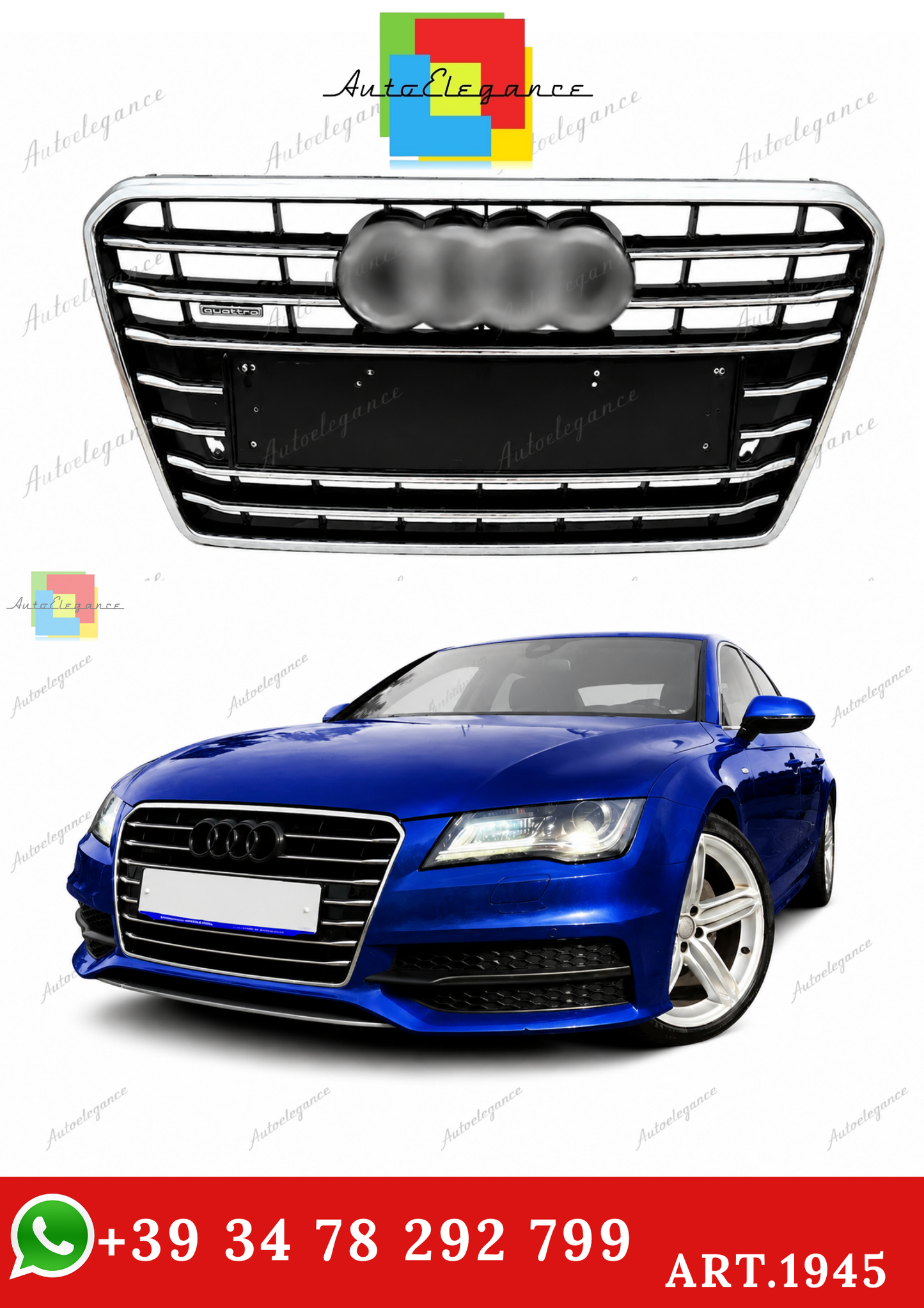🔥ART.1945 GRIGLIA ADATTO PER AUDI  A7 2010-2014 LOOK S7 NERA PROFILI CROMATI🔥