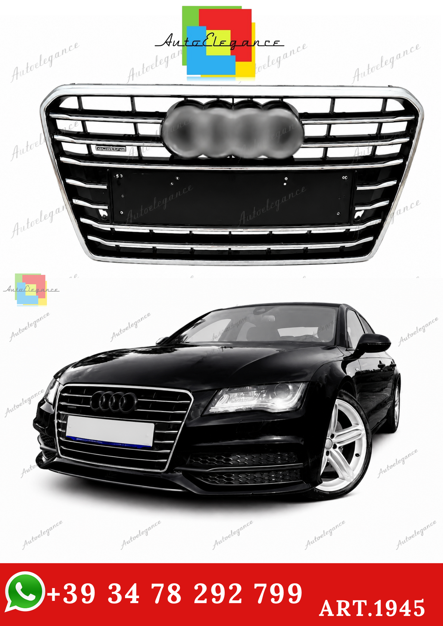 🔥ART.1945 GRIGLIA ADATTO PER AUDI  A7 2010-2014 LOOK S7 NERA PROFILI CROMATI🔥