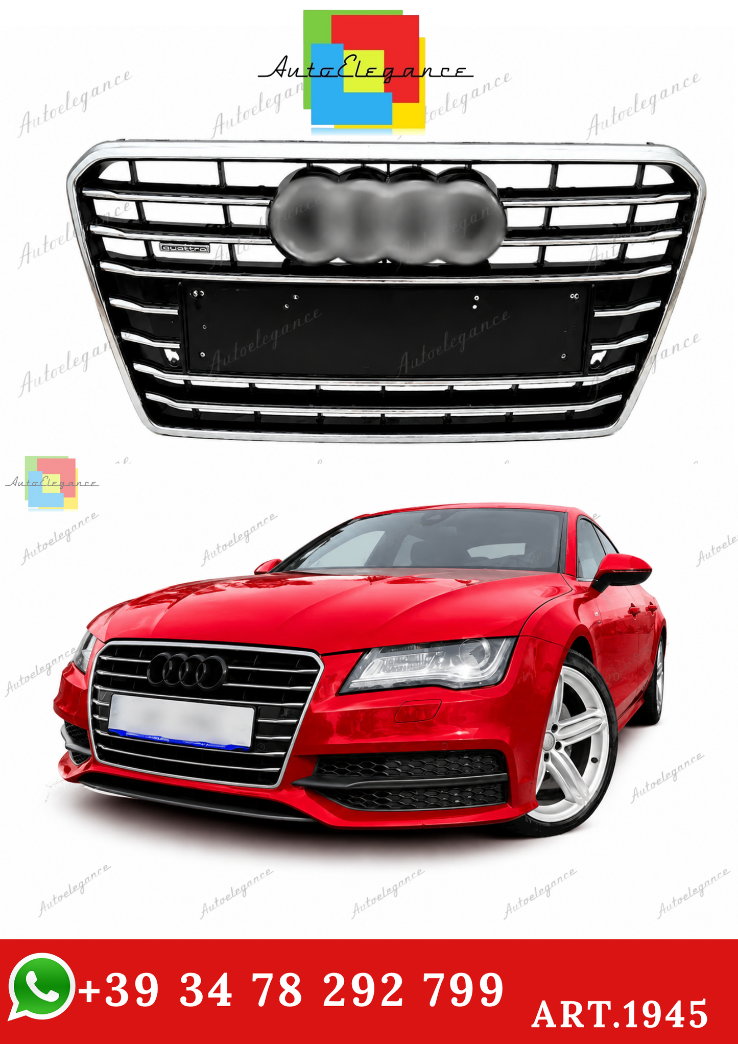 🔥ART.1945 GRIGLIA ADATTO PER AUDI  A7 2010-2014 LOOK S7 NERA PROFILI CROMATI🔥