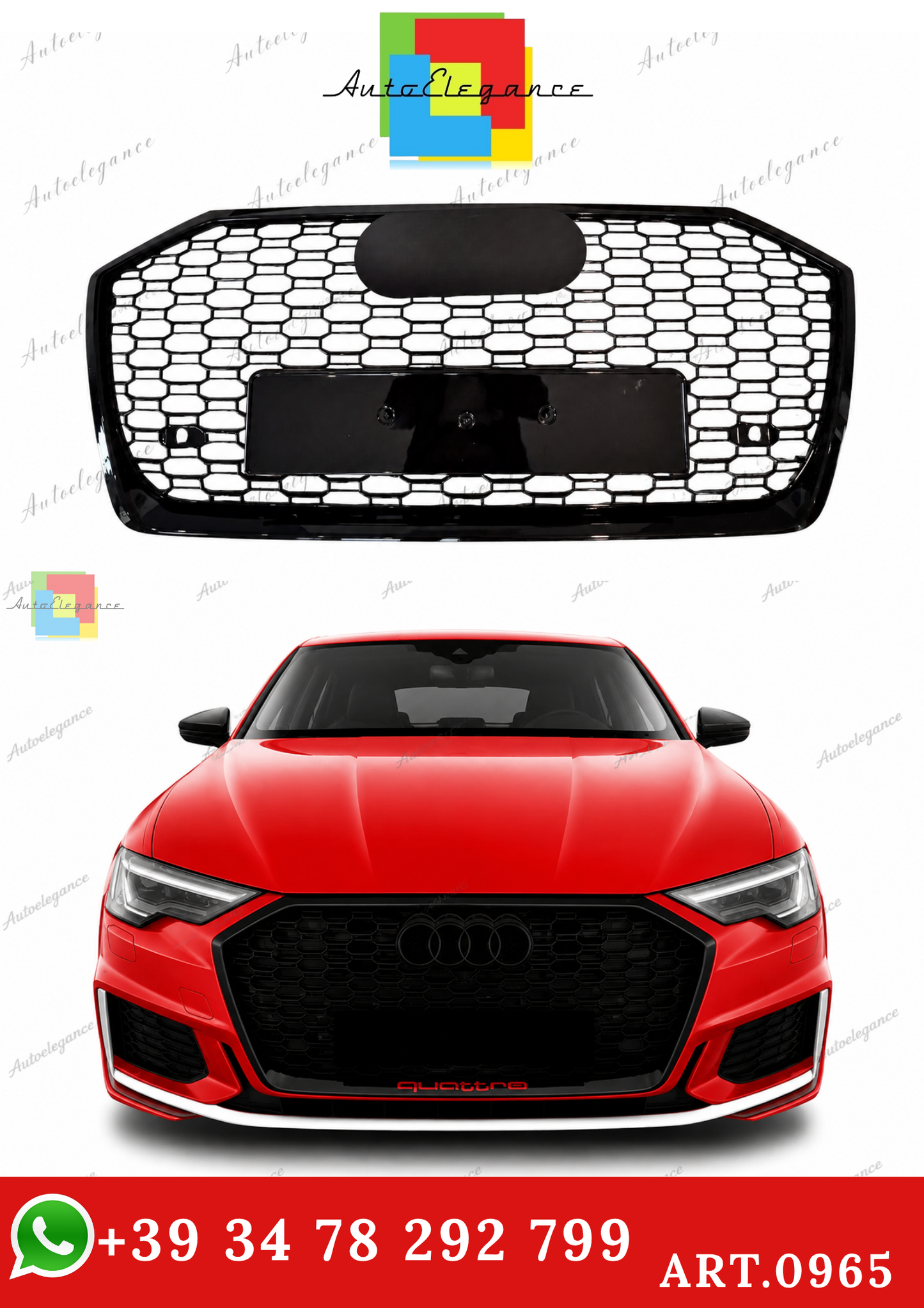 🔥ART.0965 GRIGLIA ADATTO PER AUDI  A6 C8 2018+ LOOK RS6 NERO LUCIDO🔥