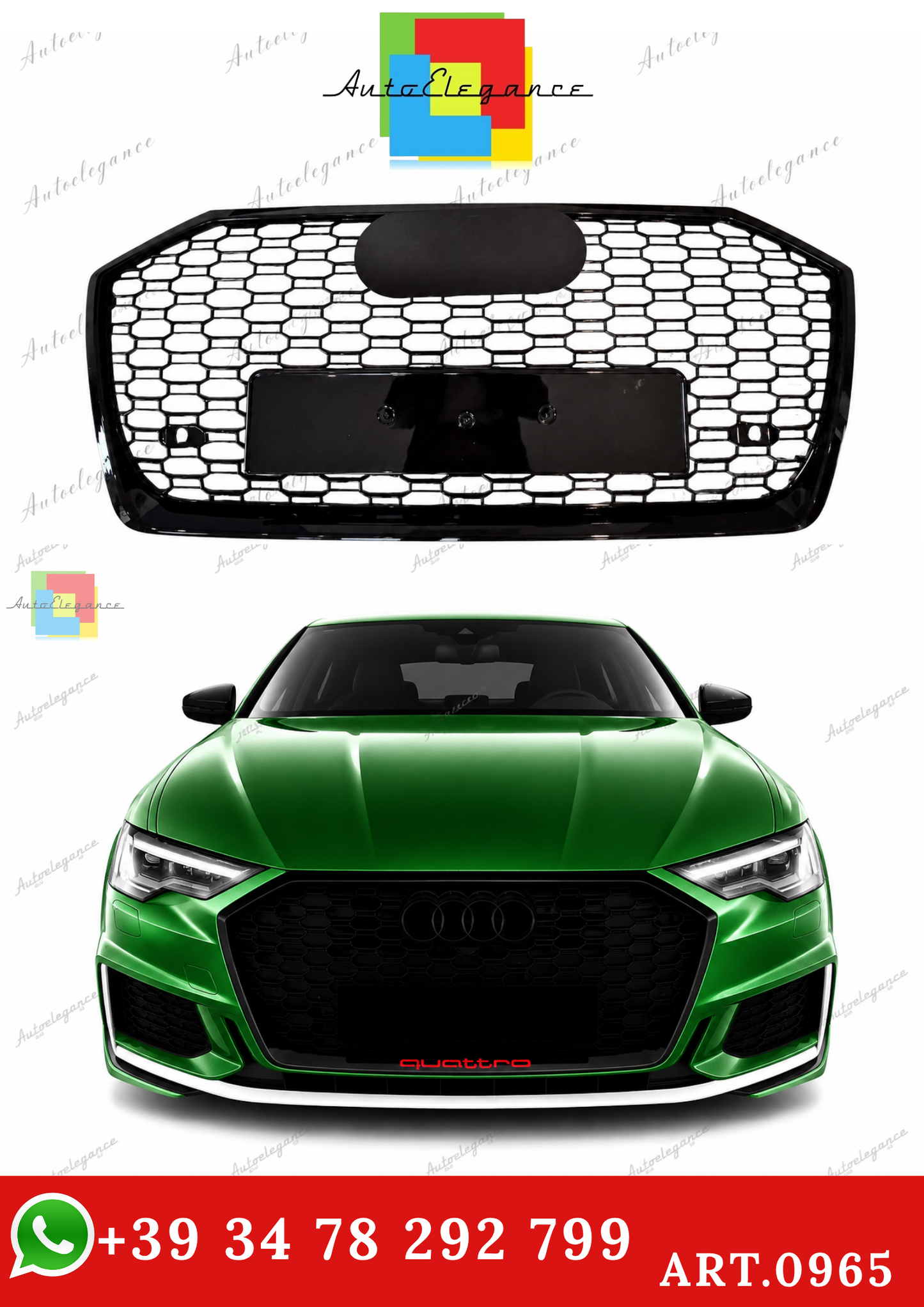 🔥ART.0965 GRIGLIA ADATTO PER AUDI  A6 C8 2018+ LOOK RS6 NERO LUCIDO🔥