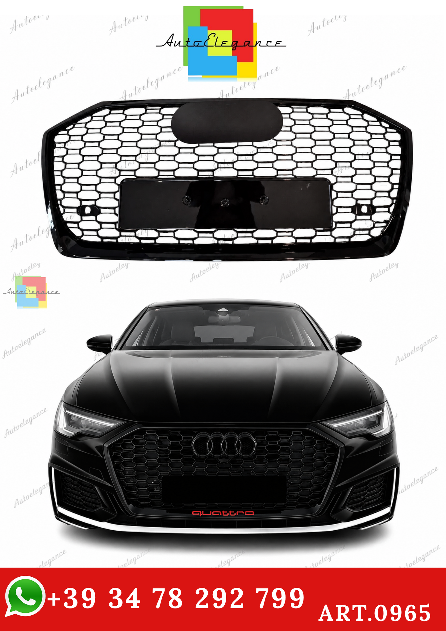 🔥ART.0965 GRIGLIA ADATTO PER AUDI  A6 C8 2018+ LOOK RS6 NERO LUCIDO🔥