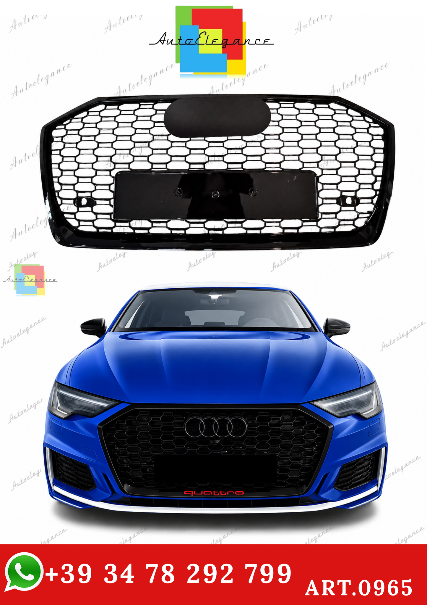 🔥ART.0965 GRIGLIA ADATTO PER AUDI  A6 C8 2018+ LOOK RS6 NERO LUCIDO🔥