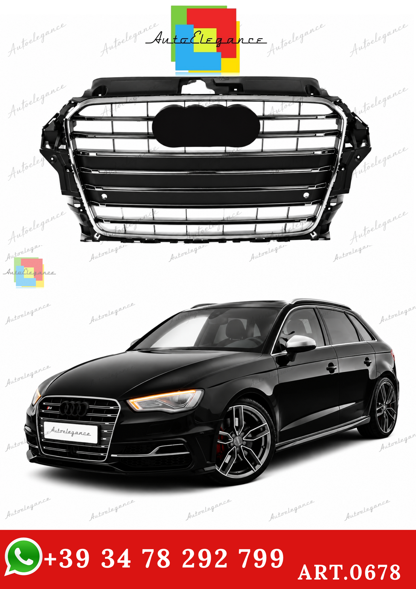 🔥ART.0678 GRIGLIA ADATTO PER AUDI A3 8V 12-16 LOOK S3 TITANIO PROFILI CROMAT🔥