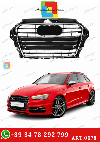 🔥ART.0678 GRIGLIA ADATTO PER AUDI A3 8V 12-16 LOOK S3 TITANIO PROFILI CROMAT🔥