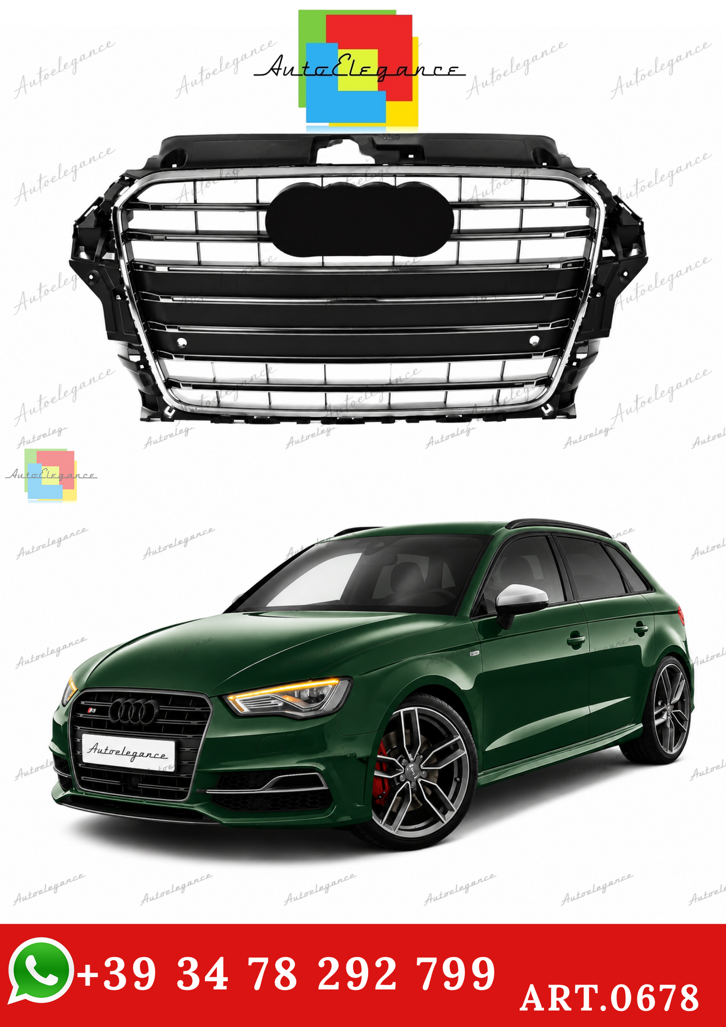 🔥ART.0678 GRIGLIA ADATTO PER AUDI A3 8V 12-16 LOOK S3 TITANIO PROFILI CROMAT🔥