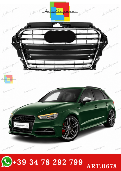 🔥ART.0678 GRIGLIA ADATTO PER AUDI A3 8V 12-16 LOOK S3 TITANIO PROFILI CROMAT🔥