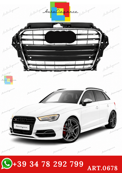 🔥ART.0678 GRIGLIA ADATTO PER AUDI A3 8V 12-16 LOOK S3 TITANIO PROFILI CROMAT🔥