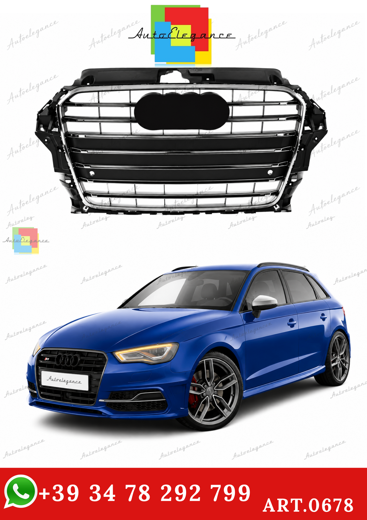 🔥ART.0678 GRIGLIA ADATTO PER AUDI A3 8V 12-16 LOOK S3 TITANIO PROFILI CROMAT🔥