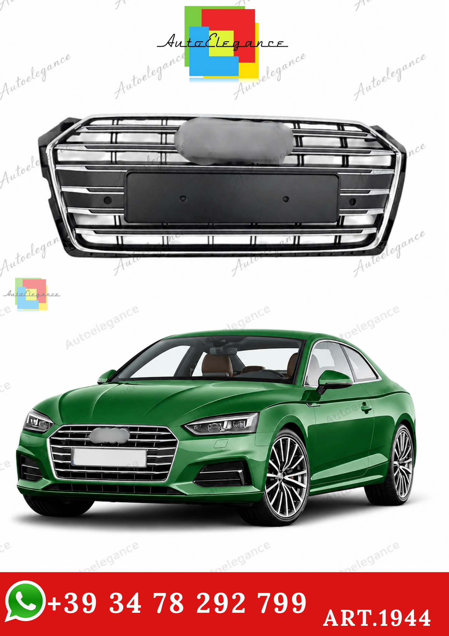 🔥ART.1944 GRIGLIA ADATTO PER AUDI A5 F5 15-19 LOOK S5 NERA PROFILI CROMATI🔥