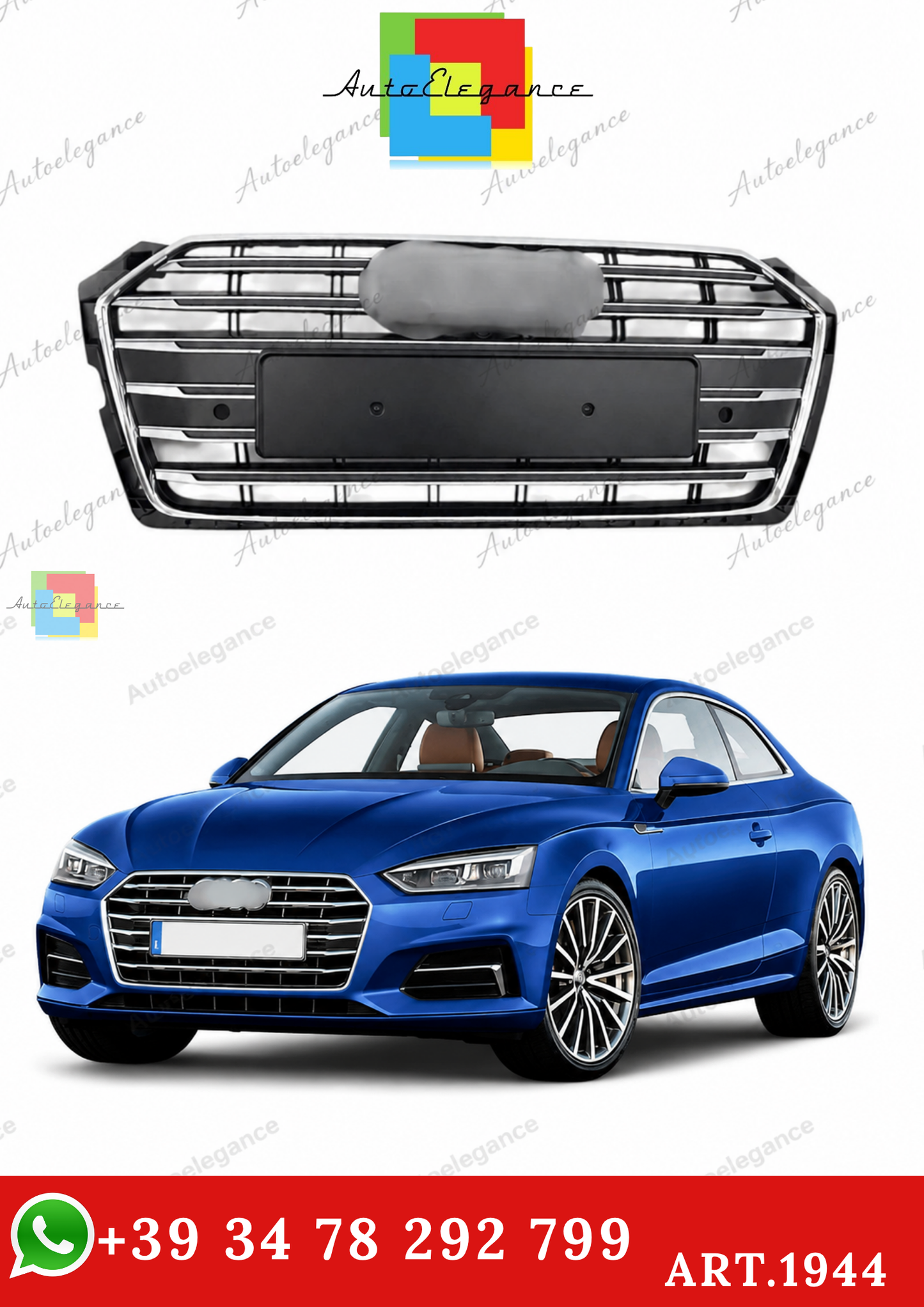 🔥ART.1944 GRIGLIA ADATTO PER AUDI A5 F5 15-19 LOOK S5 NERA PROFILI CROMATI🔥
