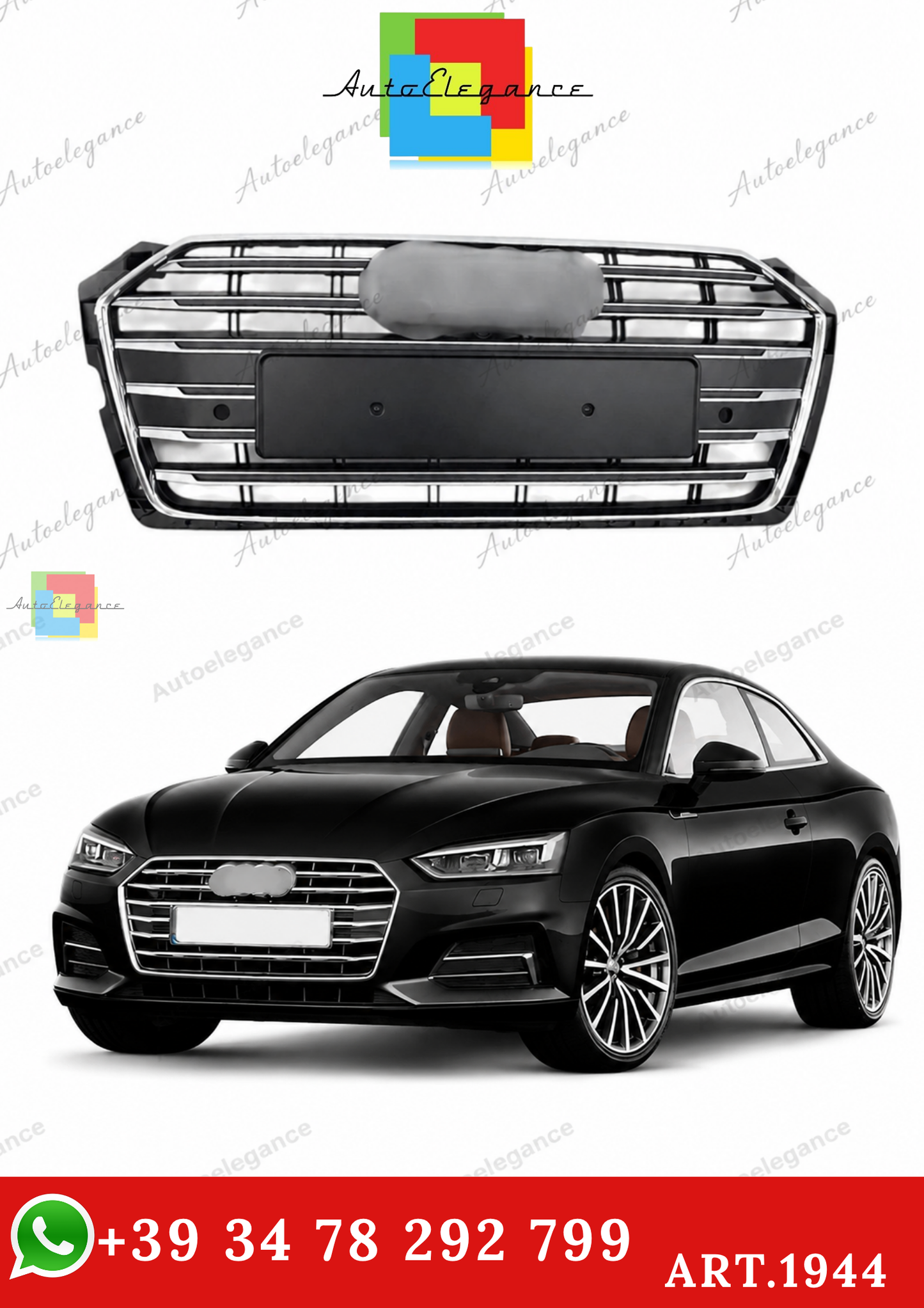 🔥ART.1944 GRIGLIA ADATTO PER AUDI A5 F5 15-19 LOOK S5 NERA PROFILI CROMATI🔥