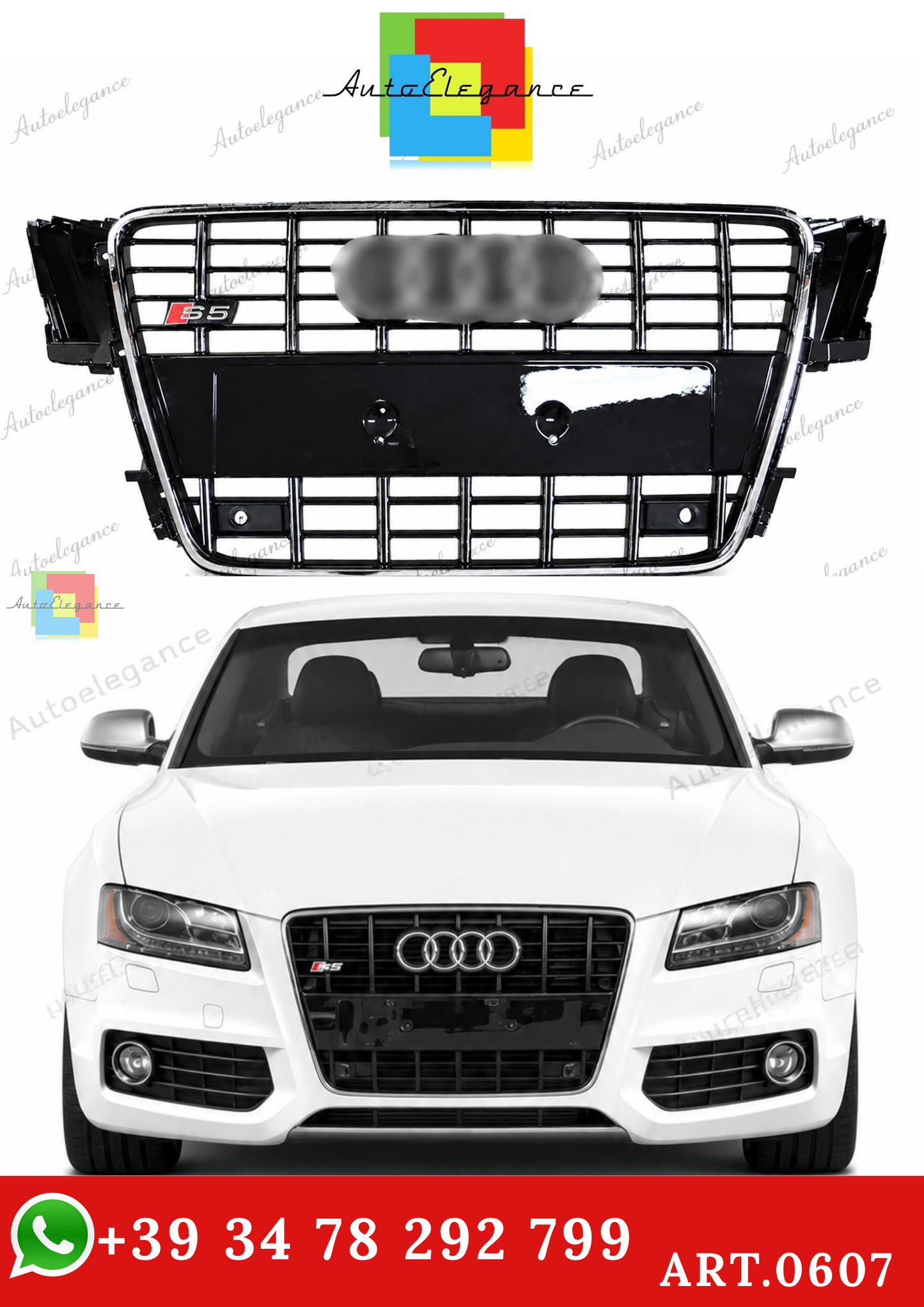 🔥ART.0607 GRIGLIA ADATTO PER AUDI  A5 2007-2011 LOOK S5 CROMATA 🔥