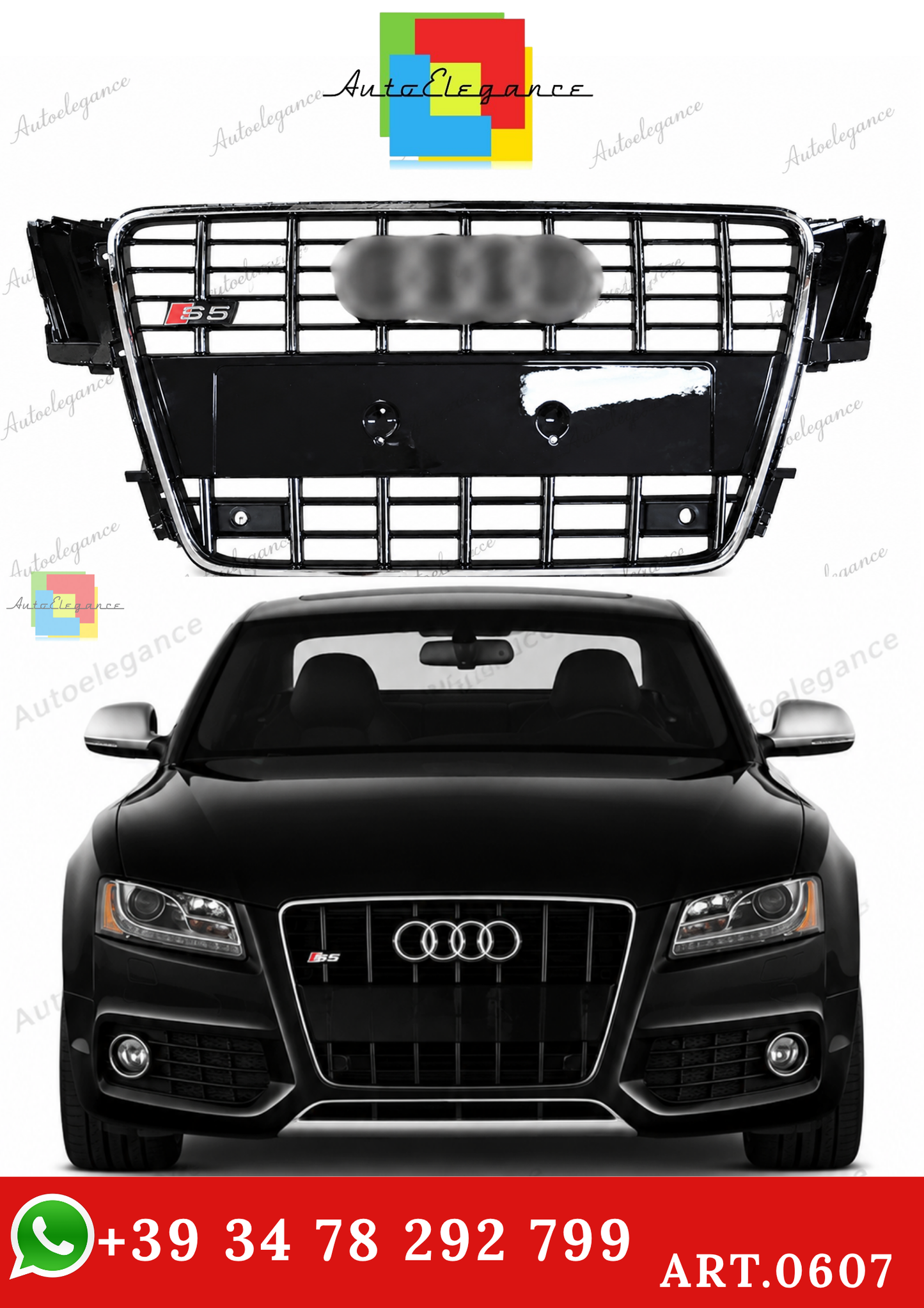 🔥ART.0607 GRIGLIA ADATTO PER AUDI  A5 2007-2011 LOOK S5 CROMATA 🔥