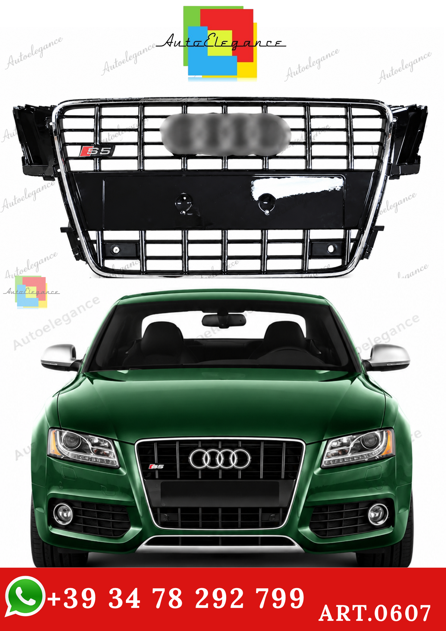 🔥ART.0607 GRIGLIA ADATTO PER AUDI  A5 2007-2011 LOOK S5 CROMATA 🔥