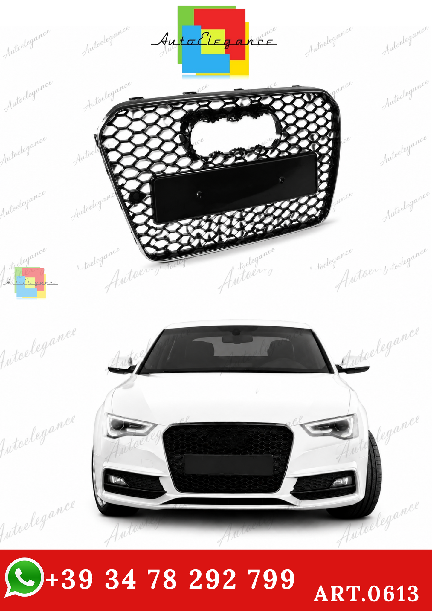 🔥ART.0613 GRIGLIA ADATTO PER AUDI A5 2012-2015 LOOK RS5 BORDO CROMATO🔥