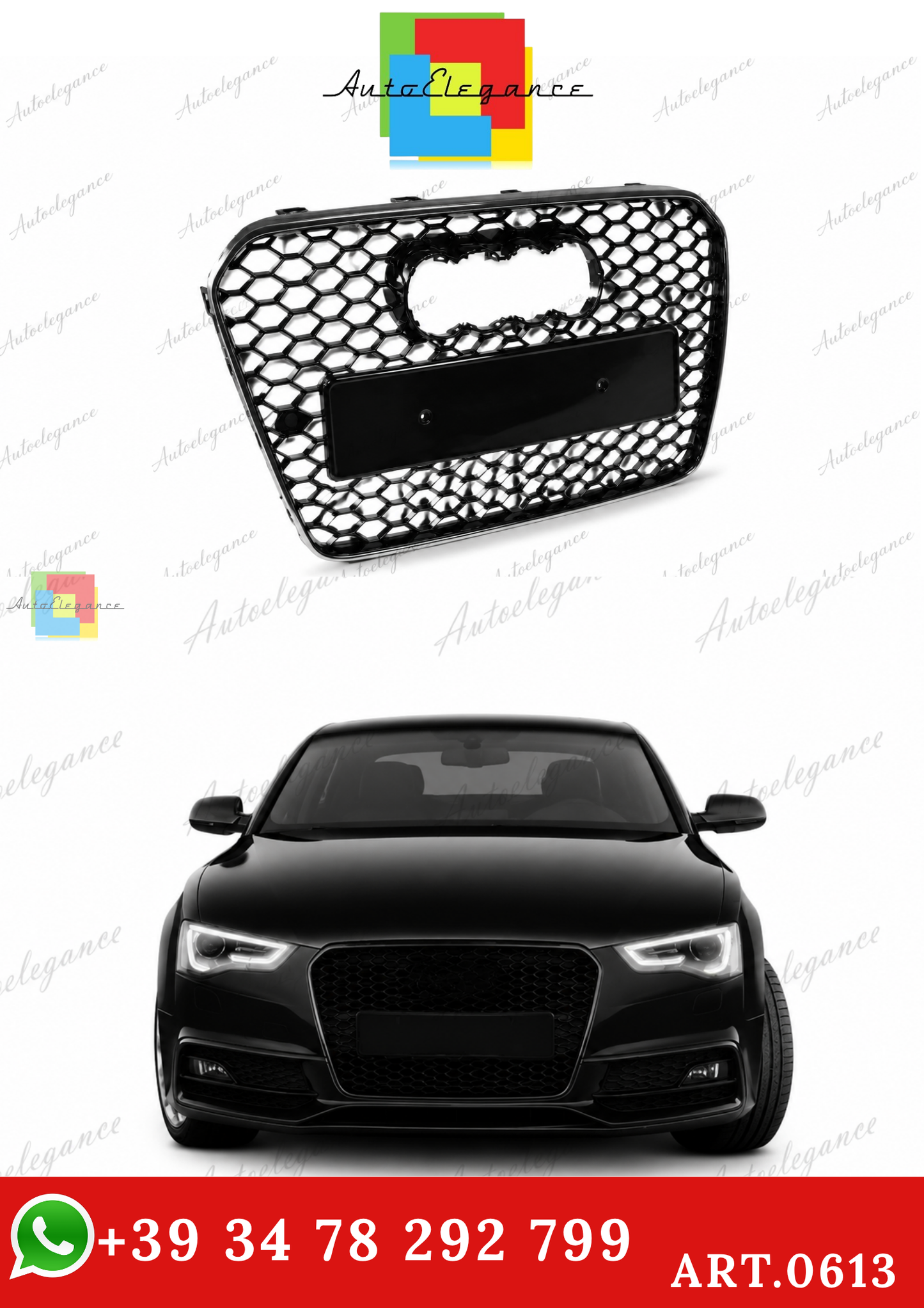 🔥ART.0613 GRIGLIA ADATTO PER AUDI A5 2012-2015 LOOK RS5 BORDO CROMATO🔥