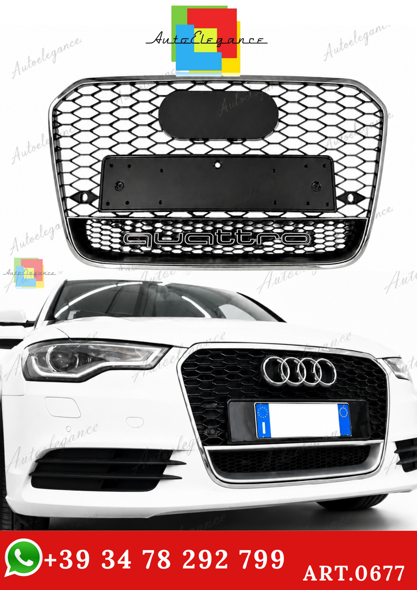 🔥ART.0677 GRIGLIA PER AUDI A6 4G C7 2012-2015 LOOK RS6 QUATTRO BORDO CROMATO🔥