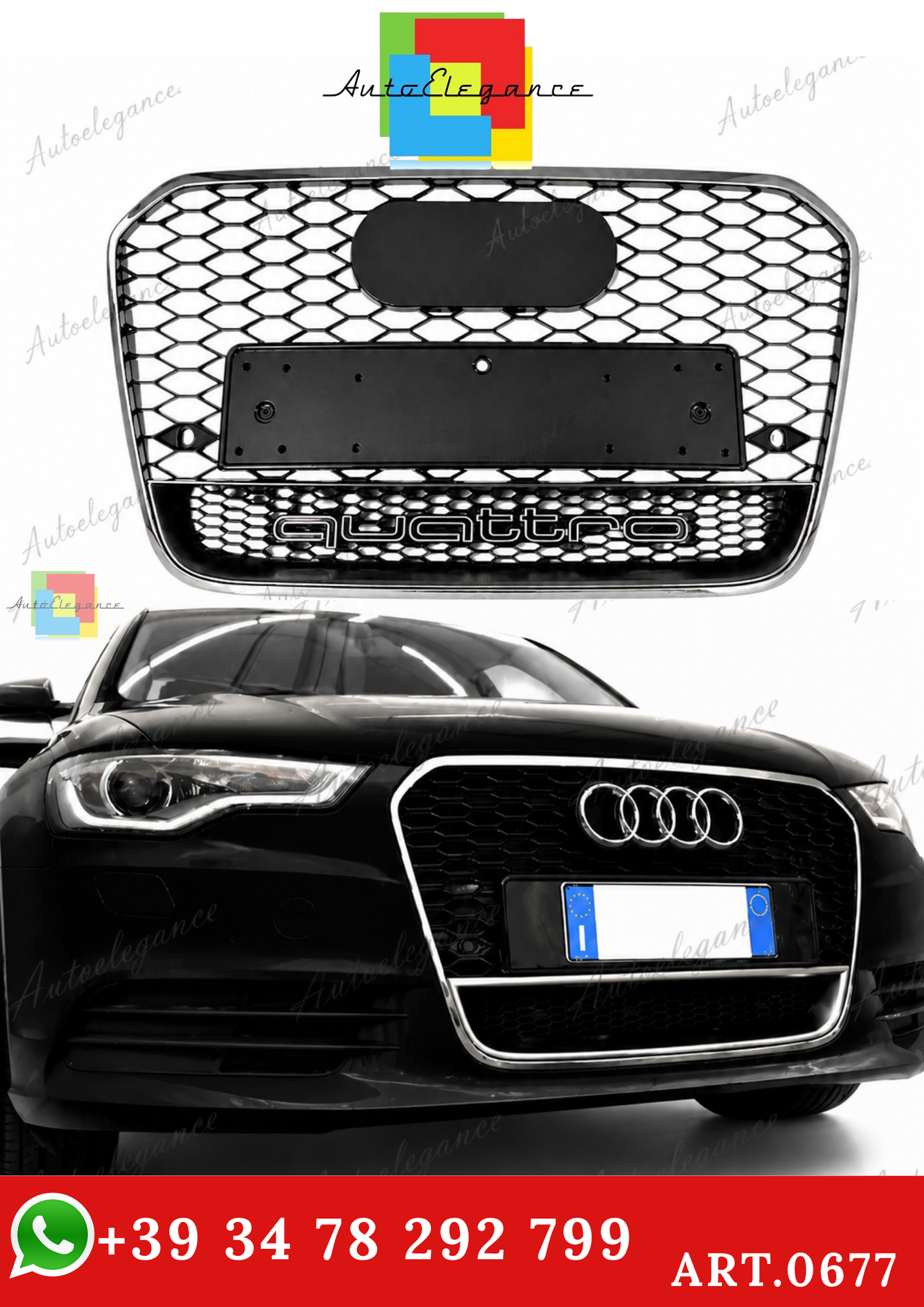 🔥ART.0677 GRIGLIA PER AUDI A6 4G C7 2012-2015 LOOK RS6 QUATTRO BORDO CROMATO🔥