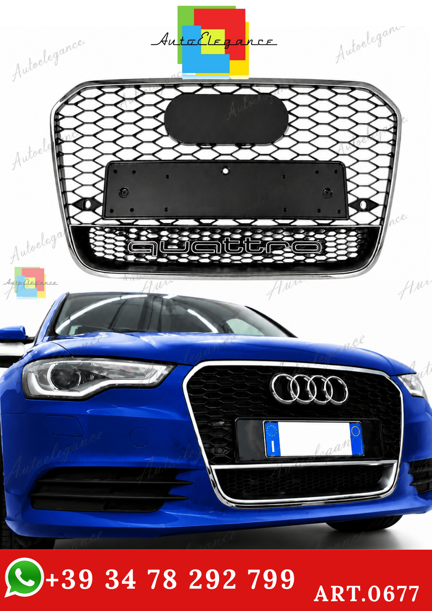 🔥ART.0677 GRIGLIA PER AUDI A6 4G C7 2012-2015 LOOK RS6 QUATTRO BORDO CROMATO🔥