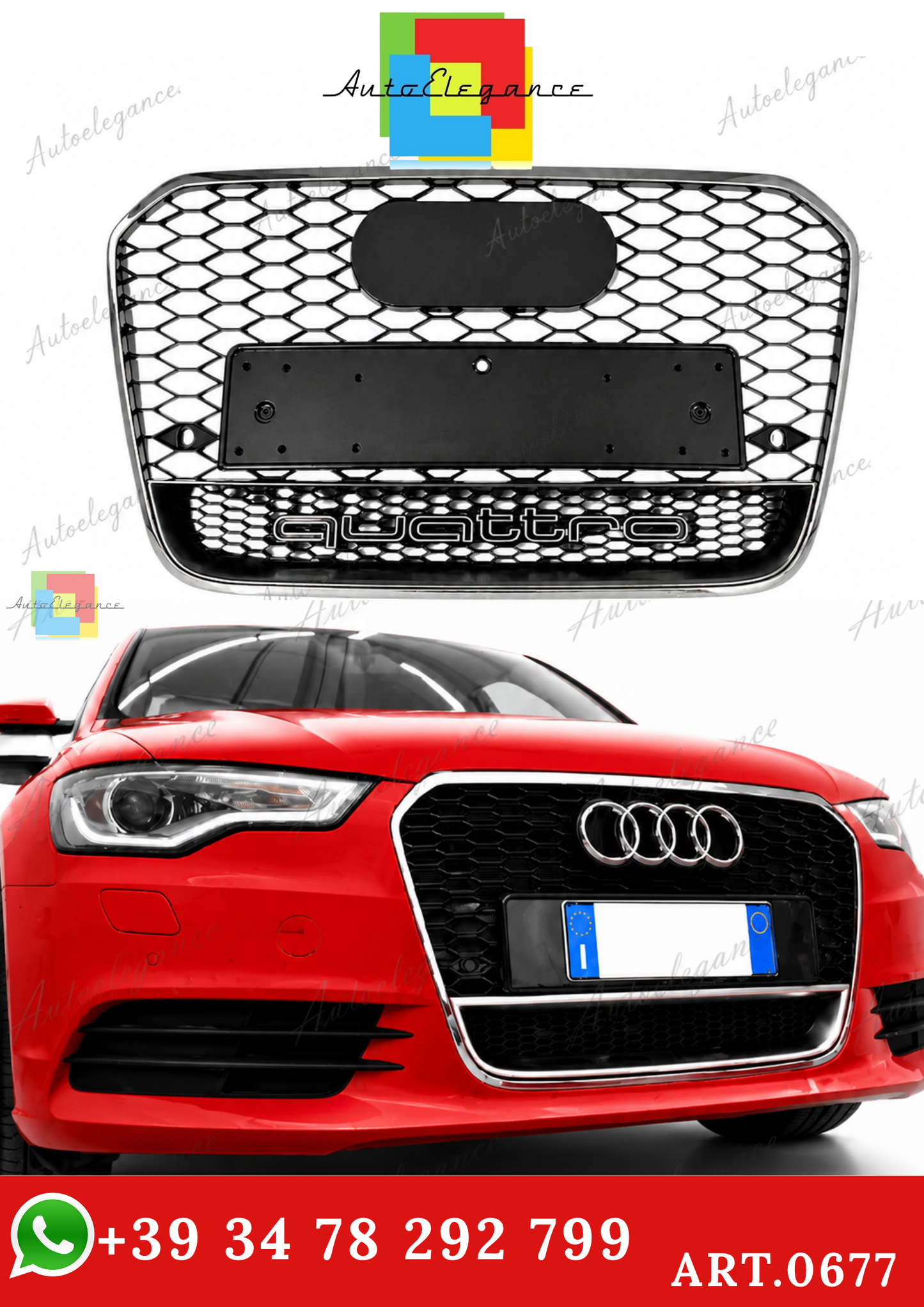 🔥ART.0677 GRIGLIA PER AUDI A6 4G C7 2012-2015 LOOK RS6 QUATTRO BORDO CROMATO🔥