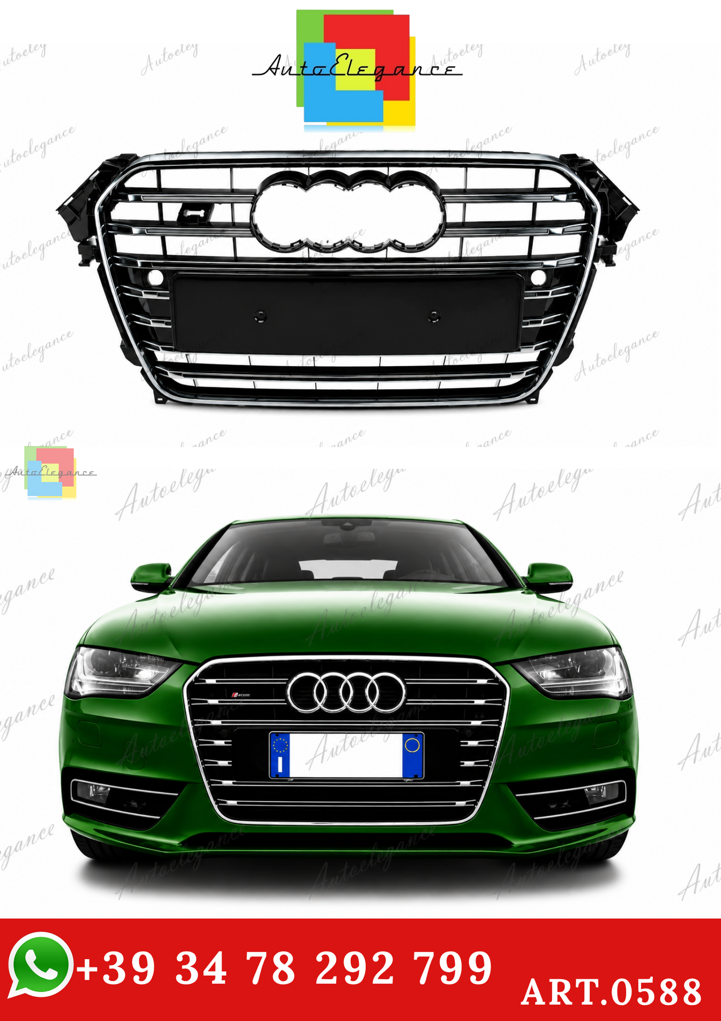 🔥ART.0588 GRIGLIA ADATTO PER AUDI A4 B8 2011-2015 LOOK S4 BORDO CROMATO🔥