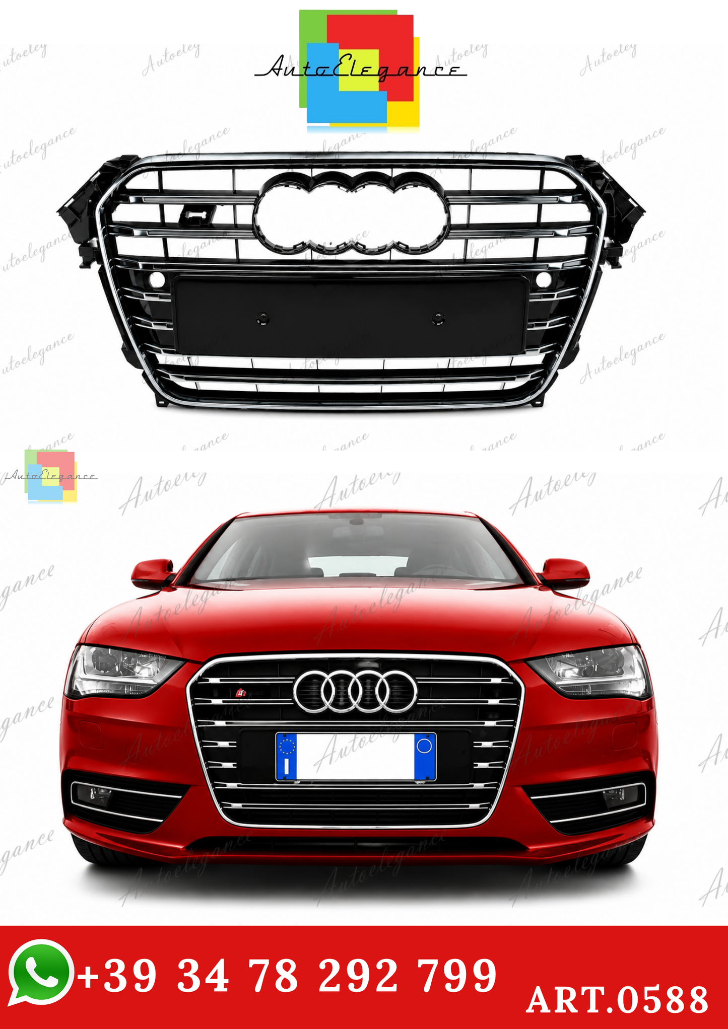 🔥ART.0588 GRIGLIA ADATTO PER AUDI A4 B8 2011-2015 LOOK S4 BORDO CROMATO🔥