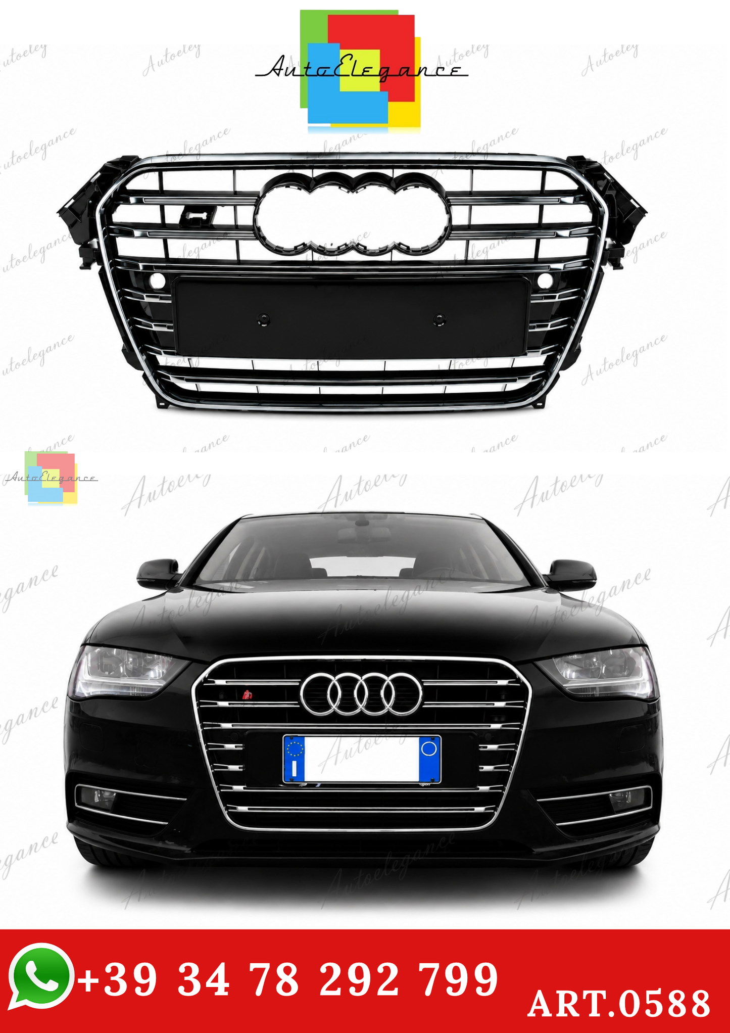 🔥ART.0588 GRIGLIA ADATTO PER AUDI A4 B8 2011-2015 LOOK S4 BORDO CROMATO🔥