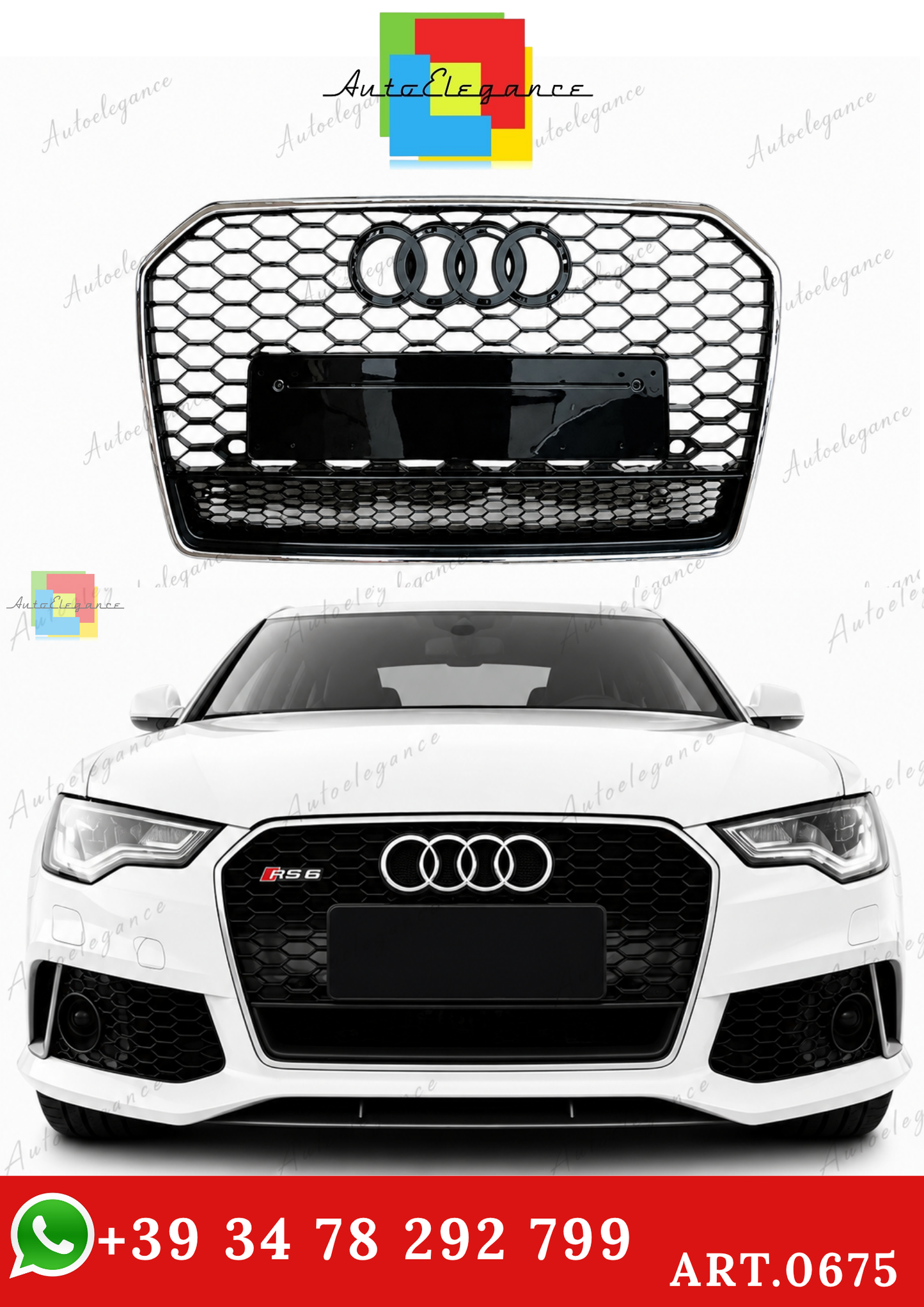 🔥ART.0675 GRIGLIA PER AUDI A6 4G C7 15-18 LOOK RS6 NERA CON BORDO CROMATO🔥