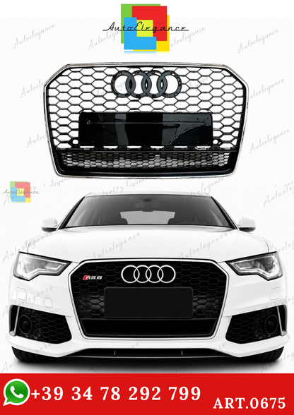 🔥ART.0675 GRIGLIA PER AUDI A6 4G C7 15-18 LOOK RS6 NERA CON BORDO CROMATO🔥