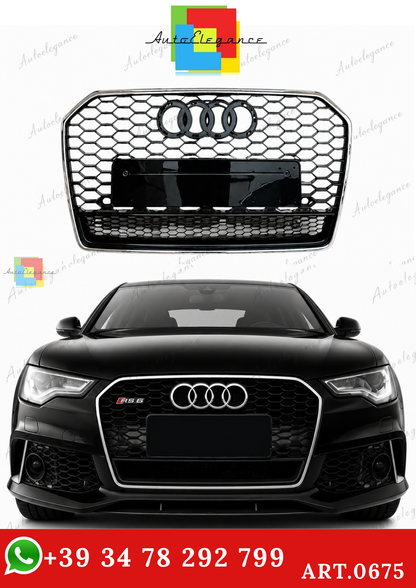 🔥ART.0675 GRIGLIA PER AUDI A6 4G C7 15-18 LOOK RS6 NERA CON BORDO CROMATO🔥
