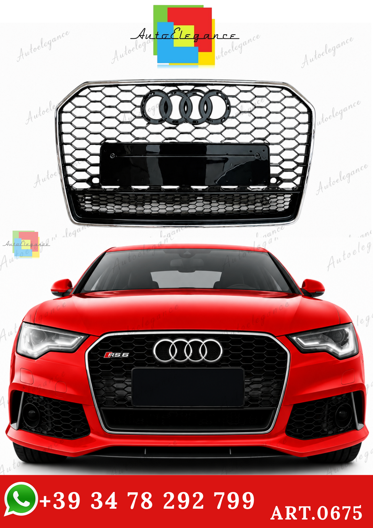 🔥ART.0675 GRIGLIA PER AUDI A6 4G C7 15-18 LOOK RS6 NERA CON BORDO CROMATO🔥